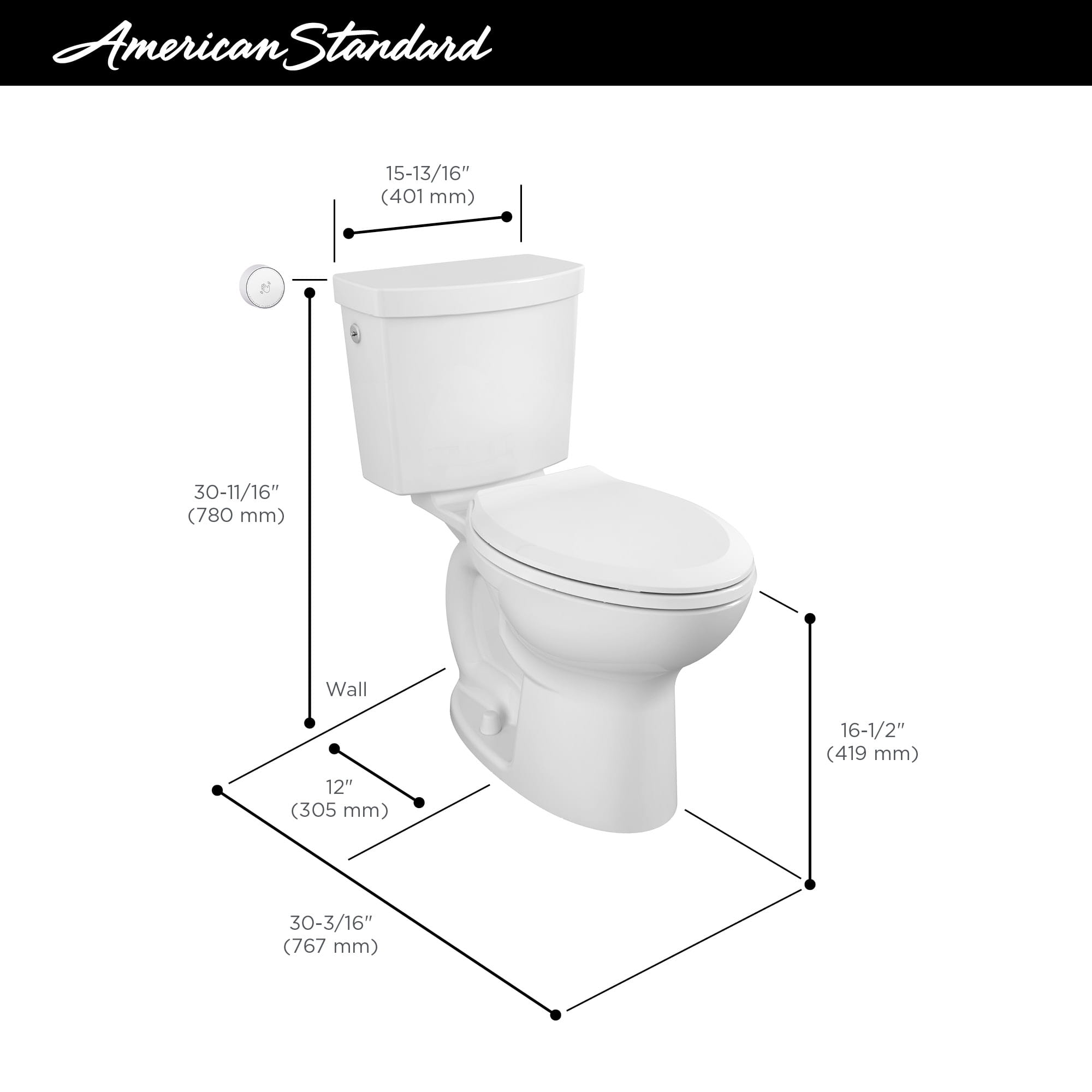 Cadet Touchless Chair Height Elongated Toilet Less Seat WHITE